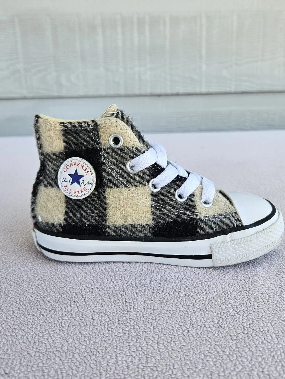 Converse x Woolrich CTAS High TD White Black Sneaker Toddler SZ 7 Plaid Wool
